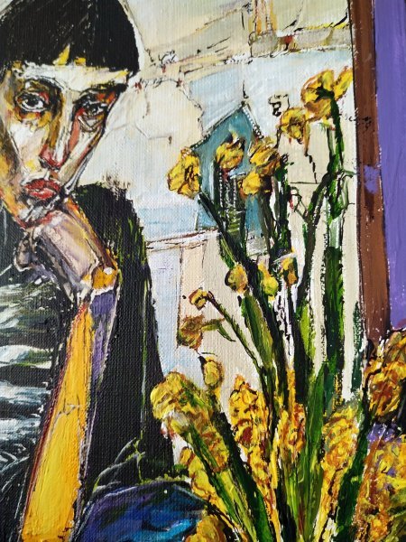 Additional view 3: Expressionism Portrait Painting Bitter Coffee by painter Alexander Aksyonov acrylic canvas 