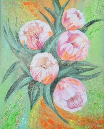 Graphik "Tulpen", illustrator Asiya Ray Sprühfarbe Leinwand in der Jose Art Gallery