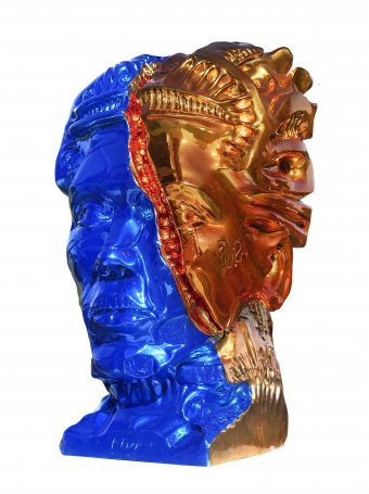 Sculpture "Intropium Gold Blue" by sculptor Krzysztof Plonka Bronze at Jose Art Gallery
