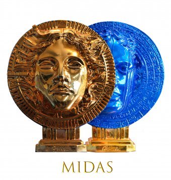 Sculpture "Midas Dual Faces Gold Blue" by sculptor Krzysztof Plonka Bronze at Jose Art Gallery