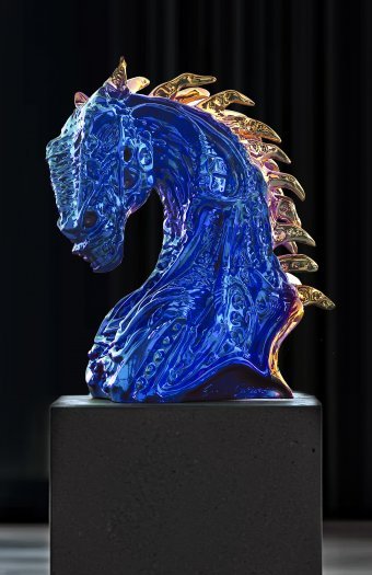 Sculpture "Equus Blue Gold" by sculptor Krzysztof Plonka Bronze at Jose Art Gallery