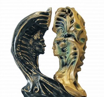 Sculpture "Interfatum Diptych 70 cm" by sculptor Krzysztof Plonka Bronze at Jose Art Gallery
