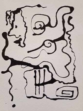 Grafica "UOMO E TROMBA", illustratore Dagmara Wrona inchiostro di china carta alla Jose Art Gallery