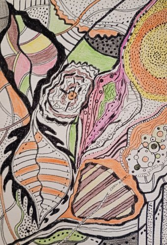 Drawing "FLOWERS AND COLORS" by illustrator Dagmara Wrona mixed method paper at Jose Art Gallery