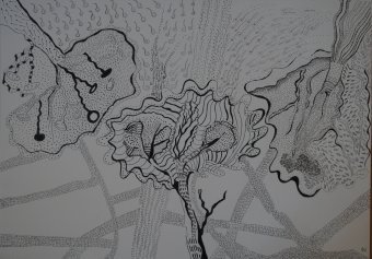 Graphique "ARBRES BLANCS ET NOIRS", illustrateur Dagmara Wrona stylo papier à la Jose Art Gallery