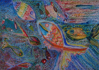 Живопись "СЧАСТЛИВАЯ РЫБА", живописец Dagmara Wrona акварель бумага в Jose Art Gallery