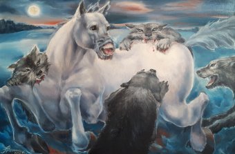 Malerei "Angriff", maler/-in alla voloshyna Öl Stoff in der Jose Art Gallery