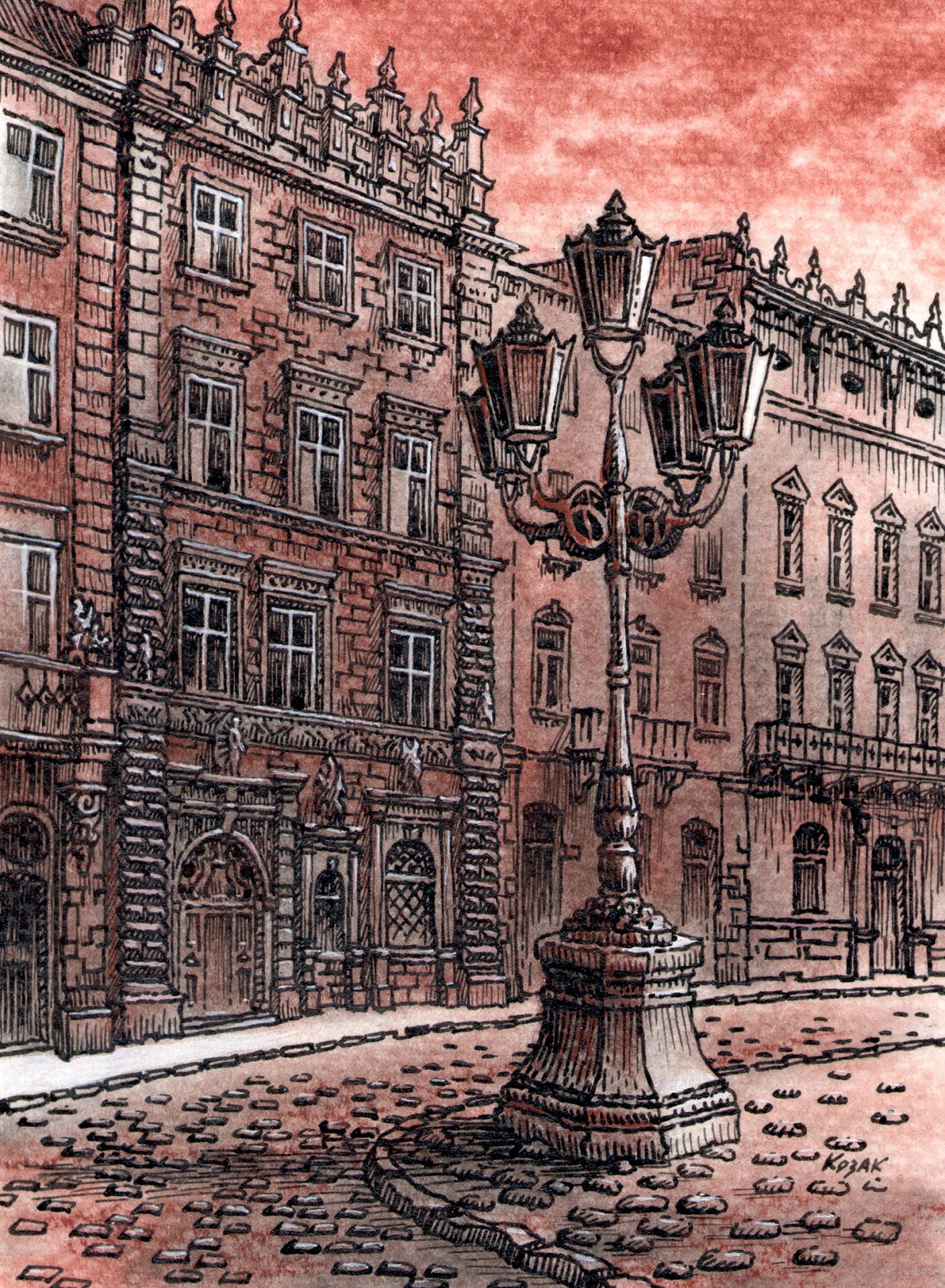 Lviv. Market Square. Drawing - Vitalij Kozak