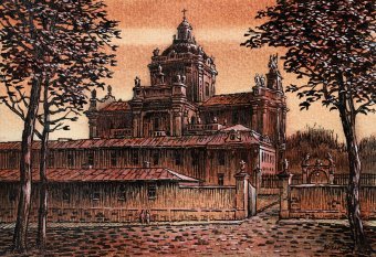 Drawing "Lviv. Igreja de São Jorge" by illustrator Vitaliy Kozak sanguine paper at Jose Art Gallery