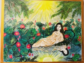 Painting "Lotus Princess: Sacred Beauty Reborn" by painter art girl acrylic canvas at Jose Art Gallery