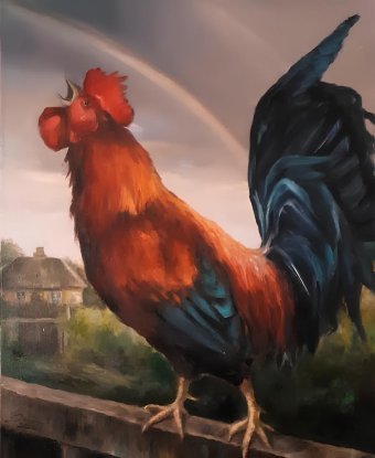 Malerei "Doppelsymbol", maler/-in alla voloshyna Öl Stoff in der Jose Art Gallery