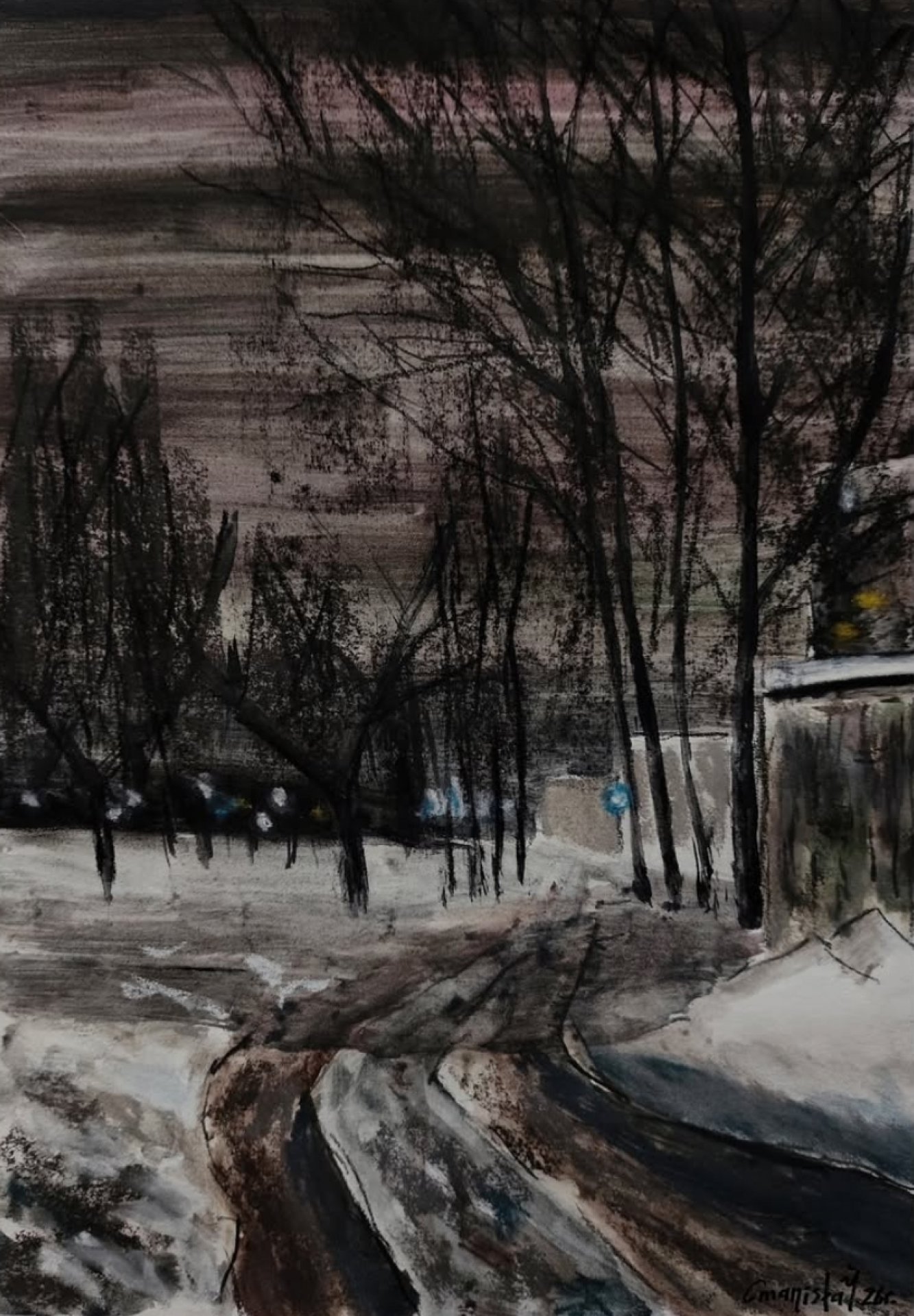 Night walk - 2 Drawing - Stanislav Bazylev