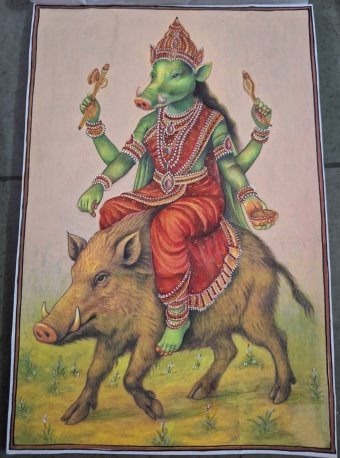 Painting "Varahi Devi Vintage Style Reflecting Divinity" by painter Manish Vaishnav acrylic canvas at Jose Art Gallery