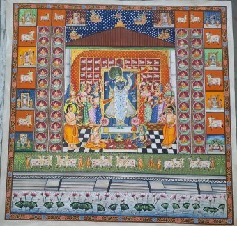 Painting "Shrinathji Pichwai Traditional Art 2026" by painter Manish Vaishnav watercolor fabric at Jose Art Gallery