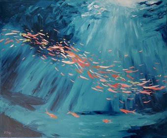 Painting "Ballet of the Deep" by painter Axelle Biltgen acrylic canvas at Jose Art Gallery