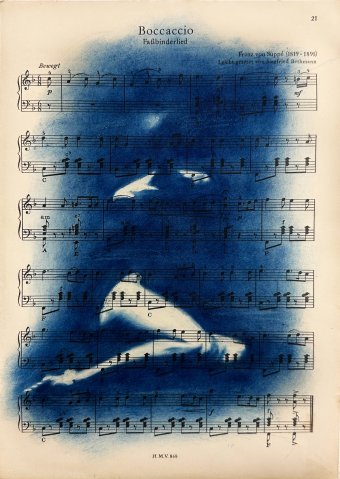 Painting "Muse №1 - Cyanotype Style Nude" by painter Julia Shilo oil paper at Jose Art Gallery