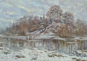 Painting "Весеннее половодье у монастыря" by painter Victor Pesterev oil canvas at Jose Art Gallery