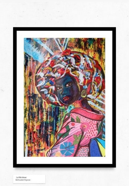 Additional view 1: Symbolism Portrait Painting The blue girl by painter Bethsaleel N'goran acrylic paper 