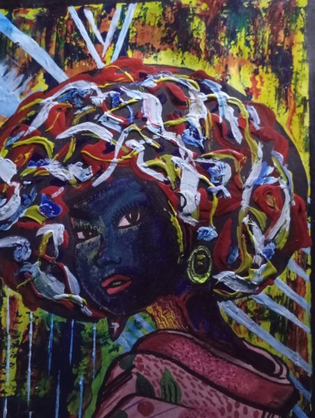 Additional view 7: Symbolism Portrait Painting The blue girl by painter Bethsaleel N'goran acrylic paper 