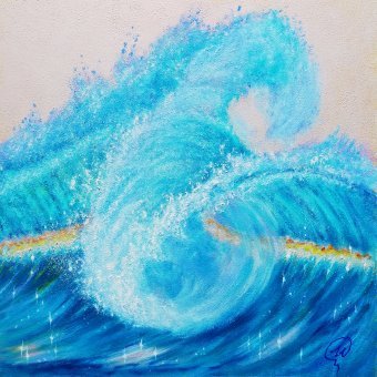 Painting "Ocean Wave - Blue Serenity" by painter Iryna Fedarava oil wood at Jose Art Gallery