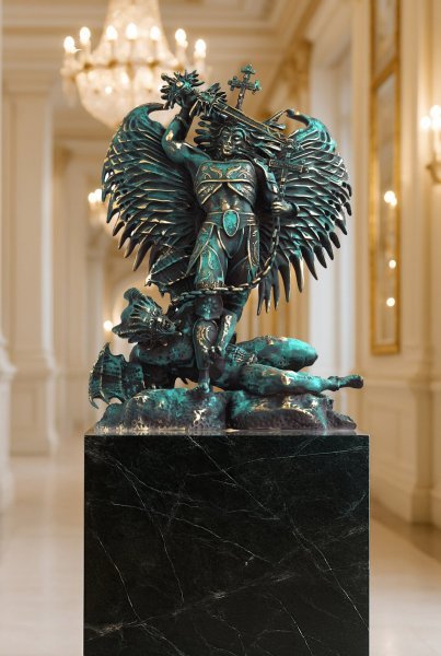 Image supplémentaire 2: Classique Mythologique Sculpture "Sculpture de l'archange Michel contre Lucifer", sculpteur Krzysztof Plonka Bronze 