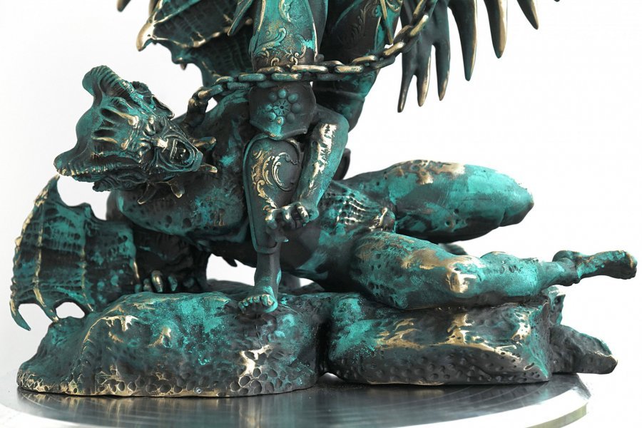 Image supplémentaire 4: Classique Mythologique Sculpture "Sculpture de l'archange Michel contre Lucifer", sculpteur Krzysztof Plonka Bronze 