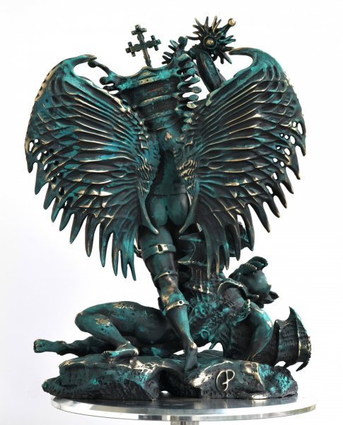 Image supplémentaire 9: Classique Mythologique Sculpture "Sculpture de l'archange Michel contre Lucifer", sculpteur Krzysztof Plonka Bronze 
