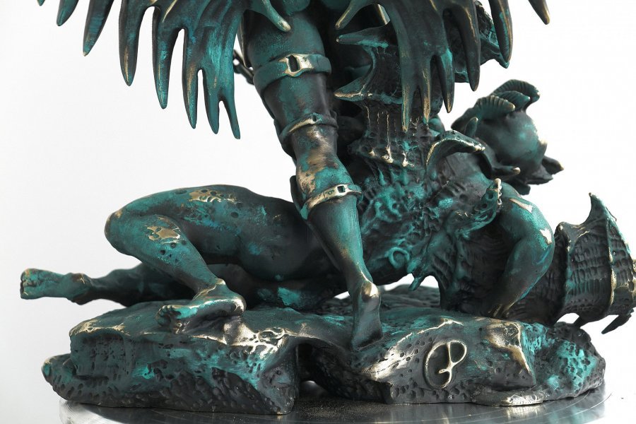 Image supplémentaire 10: Classique Mythologique Sculpture "Sculpture de l'archange Michel contre Lucifer", sculpteur Krzysztof Plonka Bronze 