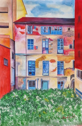 Painting "Cityscape" by painter bernardino acrylic paper at Jose Art Gallery