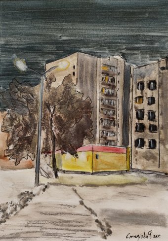 Drawing "Uma noite tranquila" by illustrator Stanislav Bazylev pastel paper at Jose Art Gallery