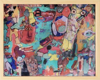 Painting "The Decameron" by painter Geert Lemmers acrylic wood at Jose Art Gallery