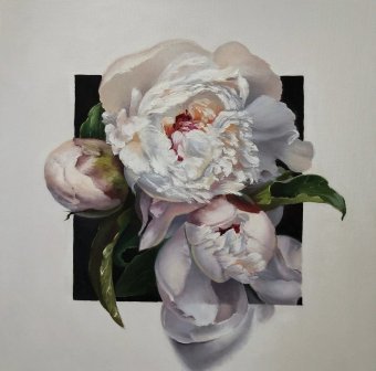 Painting "White peony" by painter Tatyana Rykova oil canvas at Jose Art Gallery
