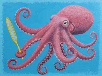 Painting "Sea Fashionistas Octopus" by painter Andriy Klishyn oil cardboard at Jose Art Gallery