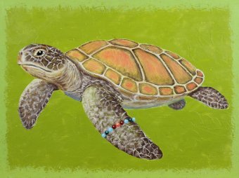 Painting "Sea Fashionistas Turtle" by painter Andriy Klishyn oil cardboard at Jose Art Gallery