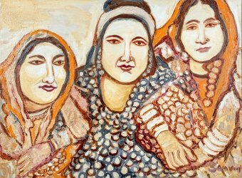 Pintura "MUJERES TRIBALES INDIAS", pintor ANAND MANCHIRAJU óleo lienzo en Jose Art Gallery
