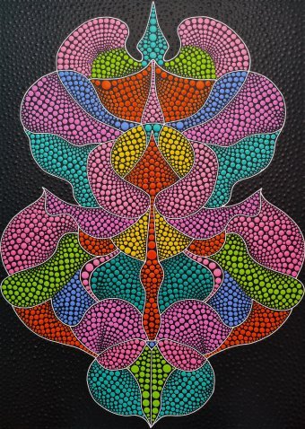 Painting "Psychedelic Lotus Garden" by painter Oxana Lazari acrylic canvas at Jose Art Gallery