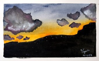 Pintura "Donde termina el día", pintor Violeta Garibi acuarela papel en Jose Art Gallery