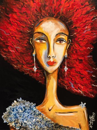 Painting "Women of Fire Street" by painter Roberta Santana acrylic paper at Jose Art Gallery