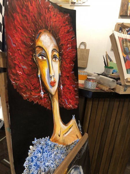 Additional view 1: Contemporary Art Portrait Painting Women of Fire Street by painter Roberta Santana acrylic paper 