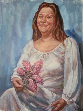 Painting "Portrait of a young woman with" by painter Victor Pesterev oil canvas at Jose Art Gallery