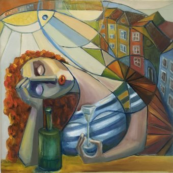 Painting "Sardine Dreams" by painter Tatiana Oskina oil canvas at Jose Art Gallery