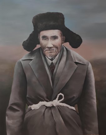 Painting "An Old Man's View of Time in Realism" by painter Kanat Mendybayev acrylic canvas at Jose Art Gallery