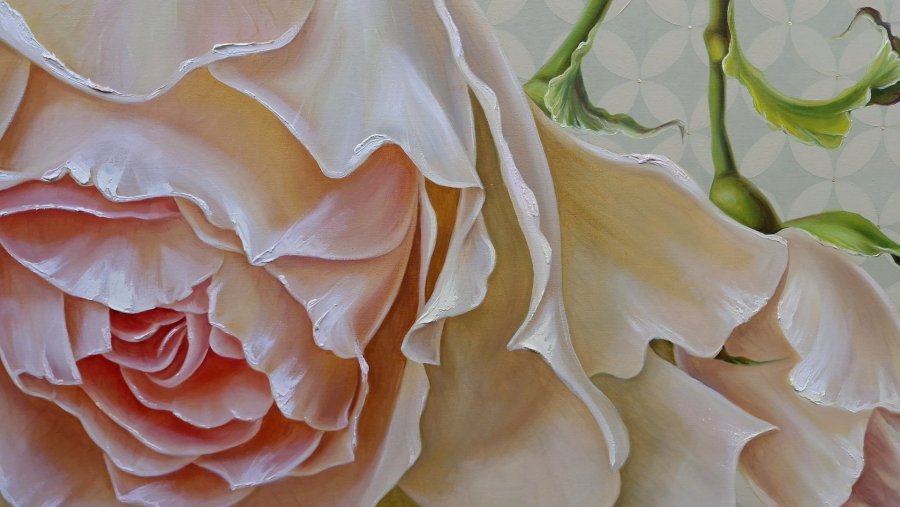 Additional view 2: Realism Flower Painting Roses and the geometry of spa by painter Elena Nova oil canvas 