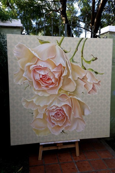 Additional view 6: Realism Flower Painting Roses and the geometry of spa by painter Elena Nova oil canvas 