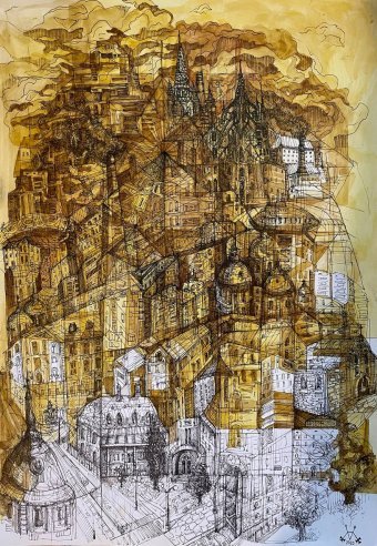 Drawing "Cidade das cidades" by illustrator Oleksiy Oleksandrovich ink paper at Jose Art Gallery