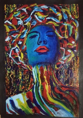 Pittura "L'eco dell'infinito", pittore Bethsaleel N'goran acrilico carta alla Jose Art Gallery