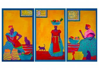 Painting "Triptych painting Viva La Cat" by painter Oksana Chumakova acrylic canvas at Jose Art Gallery