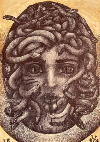 Drawing "Gorgone" by illustrator Oleksiy Oleksandrovich ink paper at Jose Art Gallery