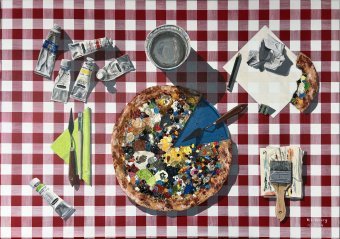 Painting "Pizza in Colors 2" by painter Günter Wideburg mixed method canvas at Jose Art Gallery
