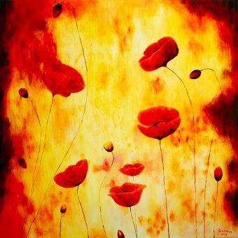Painting "Poppies" by painter Günter Wideburg acrylic canvas at Jose Art Gallery
